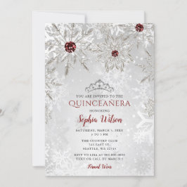 Silver Red Snowflakes Tiara Quinceañera Kaart