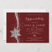 Silver Red Snowflakes Winter Engagement Party Kaart (Voorkant)