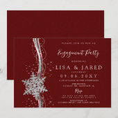 Silver Red Snowflakes Winter Engagement Party Kaart (Voorkant / Achterkant)