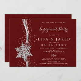 Silver Red Snowflakes Winter Engagement Party Kaart
