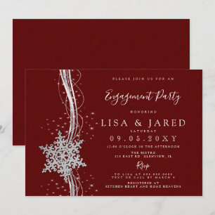 Silver Red Snowflakes Winter Engagement Party Kaart