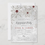 Silver Red Snowflakes Winter Engagement Party Kaart (Voorkant)