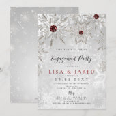 Silver Red Snowflakes Winter Engagement Party Kaart
