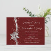 Silver Red Snowflakes Winter Rehearsal Dinner Kaart (Staand voorkant)