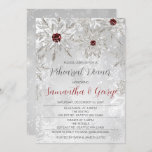 Silver Red Snowflakes Winter Rehearsal Dinner Kaart<br><div class="desc">Silver Red Crystal Snowflakes Winter Rehearsal Dinner Invitation</div>