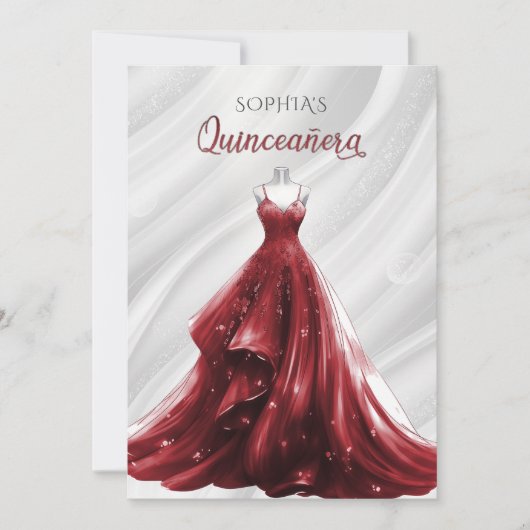 Silver Red Sparkle Dress Quinceañera Quince Kaart (Voorkant)