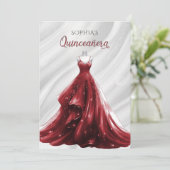 Silver Red Sparkle Dress Quinceañera Quince Kaart (Staand voorkant)