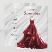 Silver Red Sparkle Dress Quinceañera Quince Kaart (Voorkant / Achterkant)