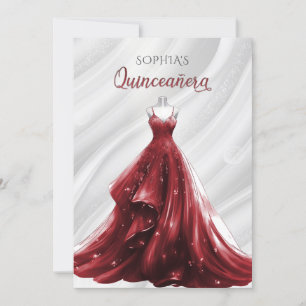 Silver Red Sparkle Dress Quinceañera Quince Kaart
