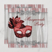 Silver Red Sparkles Red Masquerade Party Kaart (Voorkant / Achterkant)