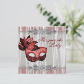 Silver Red Sparkles Red Masquerade Party Kaart (Staand voorkant)