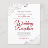 Silver Red & White Weduwen Reception BUDGET Invite (Voorkant)