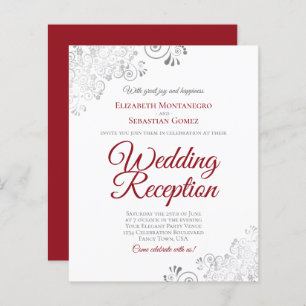 Silver Red & White Weduwen Reception BUDGET Invite