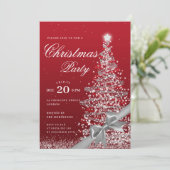 Silver Red Winter Christmas Tree Bow Holiday Kaart (Staand voorkant)