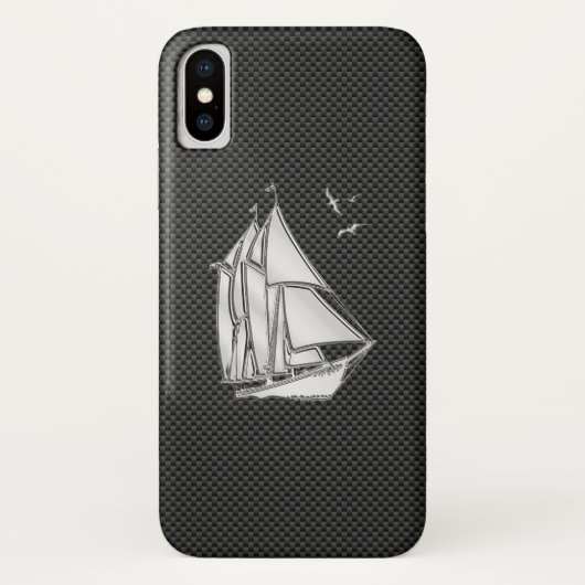 Silver Regatta Sailboot op het koolstofvezeldecor Case-Mate iPhone Case (Achterkant)