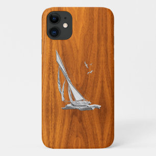 Silver Regatta Sailboot op Teak Veneer Case-Mate iPhone Case