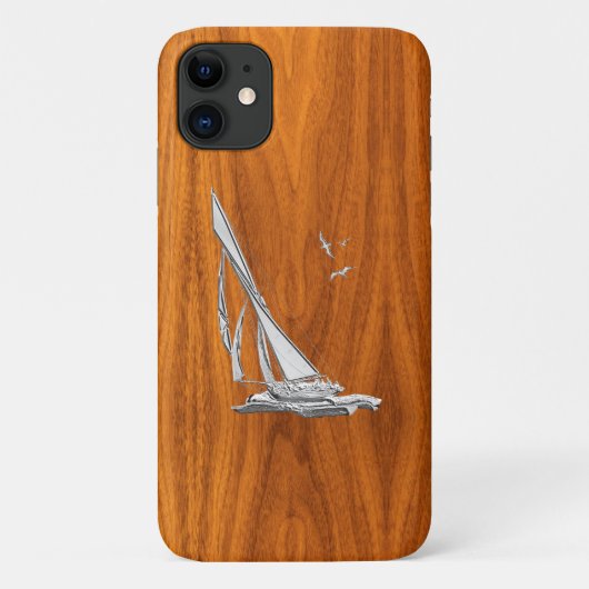 Silver Regatta Sailboot op Teak Veneer Case-Mate iPhone Case (Achterkant)
