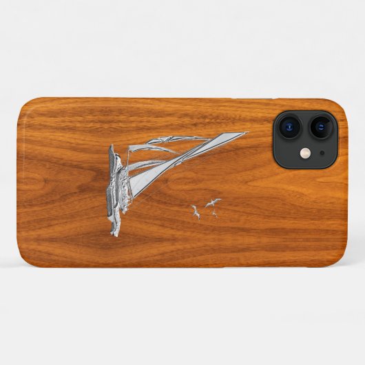 Silver Regatta Sailboot op Teak Veneer Case-Mate iPhone Case (Achterkant (horizontaal))