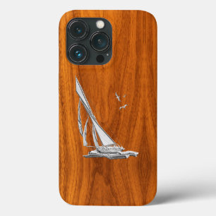 Silver Regatta Sailboot op Teak Veneer iPhone 13 Pro Hoesje