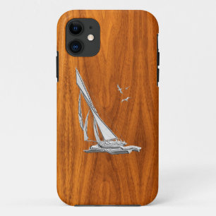 Silver Regatta Sailboot op Teak Veneer iPhone 11 Hoesje