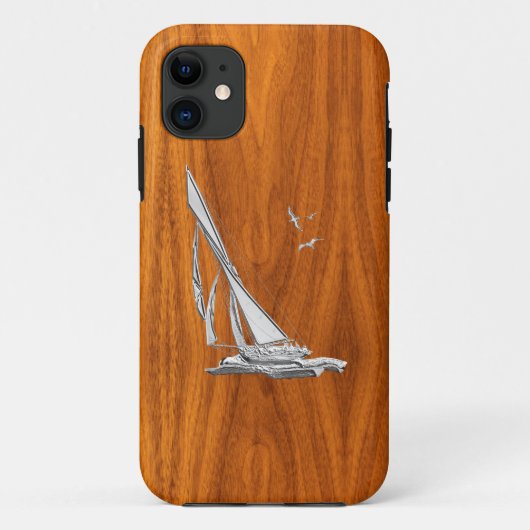 Silver Regatta Sailboot op Teak Veneer Case-Mate iPhone Case (Achterkant)