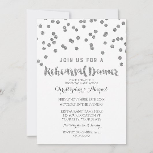 Silver Rehearal Dinner Party Invitation Kaart (Achterkant)