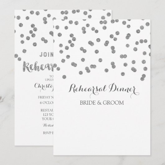 Silver Rehearal Dinner Party Invitation Kaart (Voorkant / Achterkant)