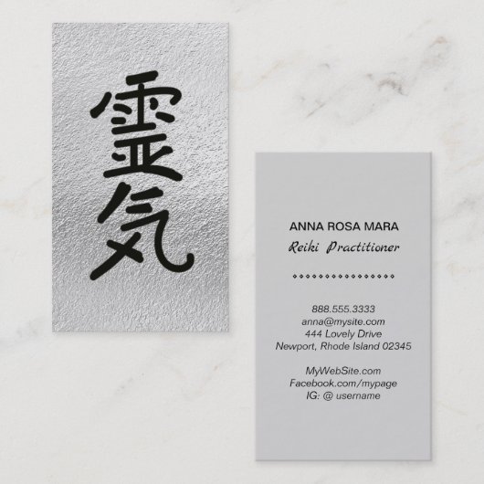 *~* Silver Reiki Hoofdsymbool grijs Visitekaartje (Voorkant / Achterkant)