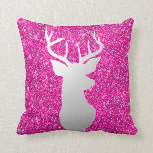 Silver Reindeer Antler Modern Pink Faux Glitter Kussen