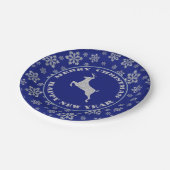 Silver Reindeer Blue Snowflake Papieren Bordje (Gekanteld)