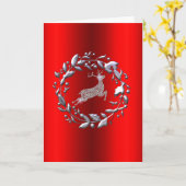 Silver Reindeer en Wreath Red Kerstmis Kaart (Gele Bloem)