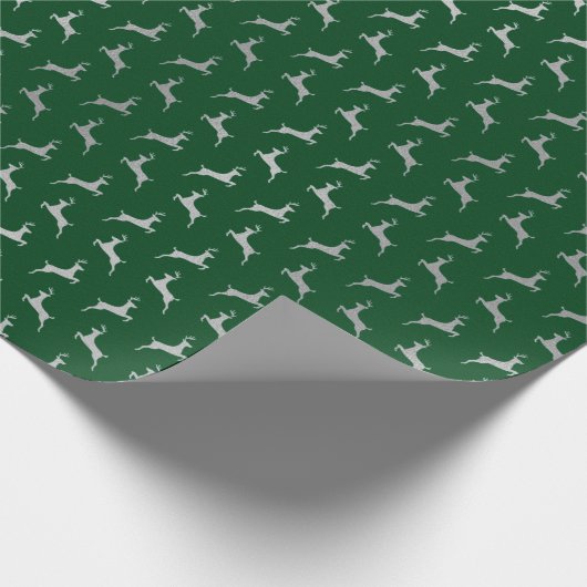 Silver Reindeer Green Holiday Wrapping Paper Cadeaupapier (Hoek)