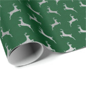 Silver Reindeer Green Holiday Wrapping Paper Cadeaupapier (Rol Hoek)