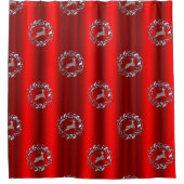 Silver Reindeer op Rode Kerstmis Douchegordijn (Voorkant)