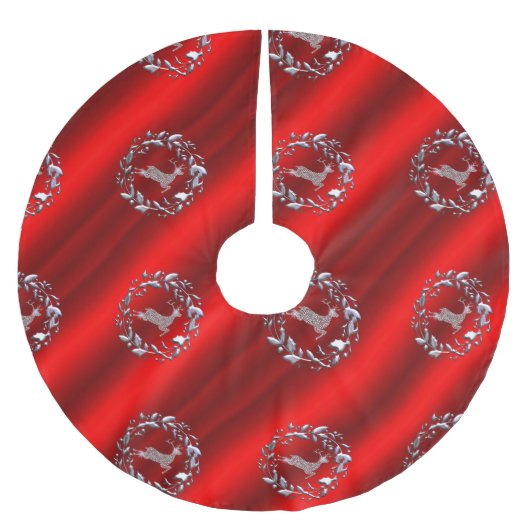 Silver Reindeer op Rode Kerstmis Kerstboom Rok (Voorkant)