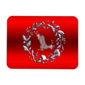 Silver Reindeer op Rode Kerstmis Magneet (Horizontaal)