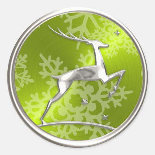 Silver Reindeer Snowflake Envelope Seal Ronde Sticker (Voorkant)