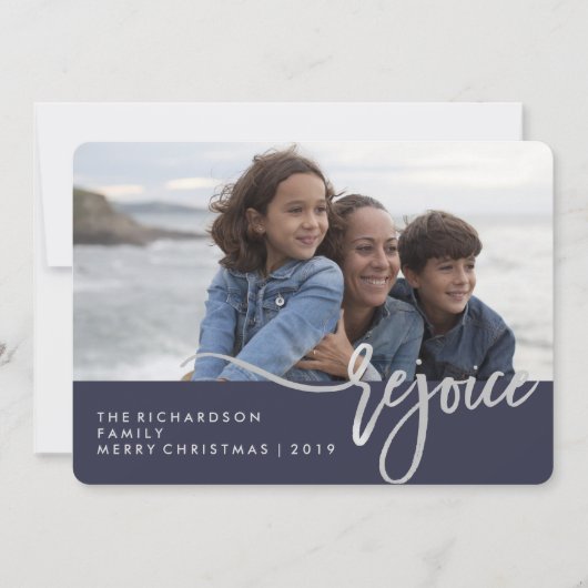 Silver Rejoice | Blauwe Moderne Typografie met fot (Voorkant)