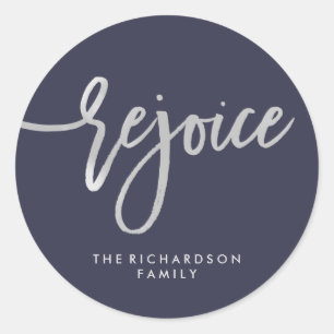 Silver Rejoice   Modern script op Midnight Blue Ronde Sticker