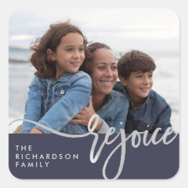 Silver Rejoice | Moderne typografie met foto Vierkante Sticker