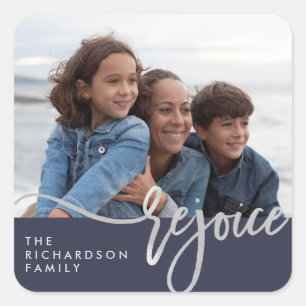 Silver Rejoice   Moderne typografie met foto Vierkante Sticker