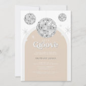 Silver Retro Disco Groovy Baby shower Invitation Kaart (Voorkant)