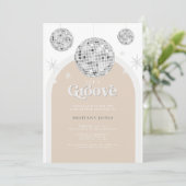 Silver Retro Disco Groovy Baby shower Invitation Kaart (Staand voorkant)