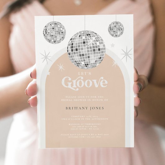 Silver Retro Disco Groovy Bridal Shower Kaart