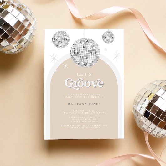 Silver Retro Disco Groovy Bridal Shower Kaart