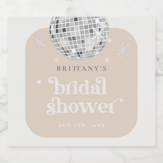 Silver Retro Disco Groovy Vrijgezellenfeest Sparkling Wijnetiket (Enkel label)