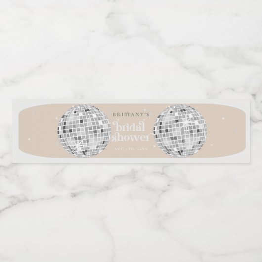 Silver Retro Disco Groovy Vrijgezellenfeest Waterfles Etiket (Enkel label)