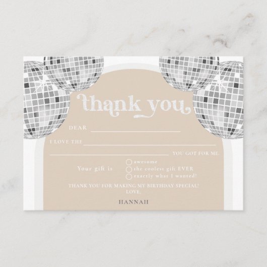 Silver Retro Disco Vrijgezellenfeest Dank je kaart (Voorkant)