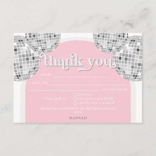 Silver Retro Disco Vrijgezellenfeest Dank je kaart (Voorkant)