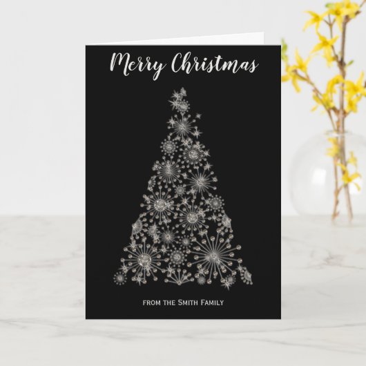 Silver Retro Kerstmis Kaart (Gele Bloem)